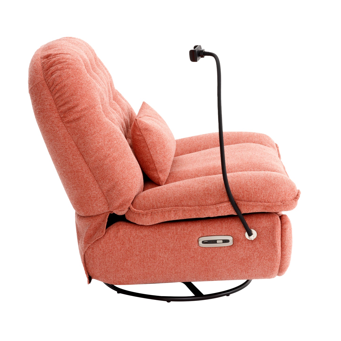 270 Degree Swivel Power Recliner with Voice Control, Bluetooth Music Player,USB Ports, Atmosphere Lamp, Hidden Arm Storage and Mobile Phone Holder for Living Room, Bedroom, Apartment, Red