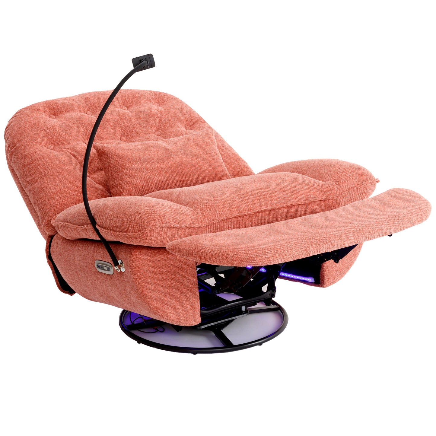 270 Degree Swivel Power Recliner with Voice Control, Bluetooth Music Player,USB Ports, Atmosphere Lamp, Hidden Arm Storage and Mobile Phone Holder for Living Room, Bedroom, Apartment, Red