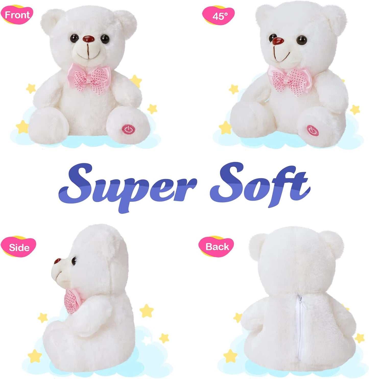 BSTAOFY Light up Mother's Day White Teddy Bear LED Stuffed Animal Soft Nightlight Glow Bear Plush Toy Gifts for Kids Mom Girls Valentine's Day Birthday Christmas, 8"