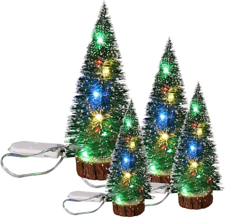 2 Pieces of Christmas Green Cedar LED Lights, Pine Needle Tree Christmas Decoration, Desktop Decoration Gift, Mini Christmas Tree Decoration (25m Colored Light)