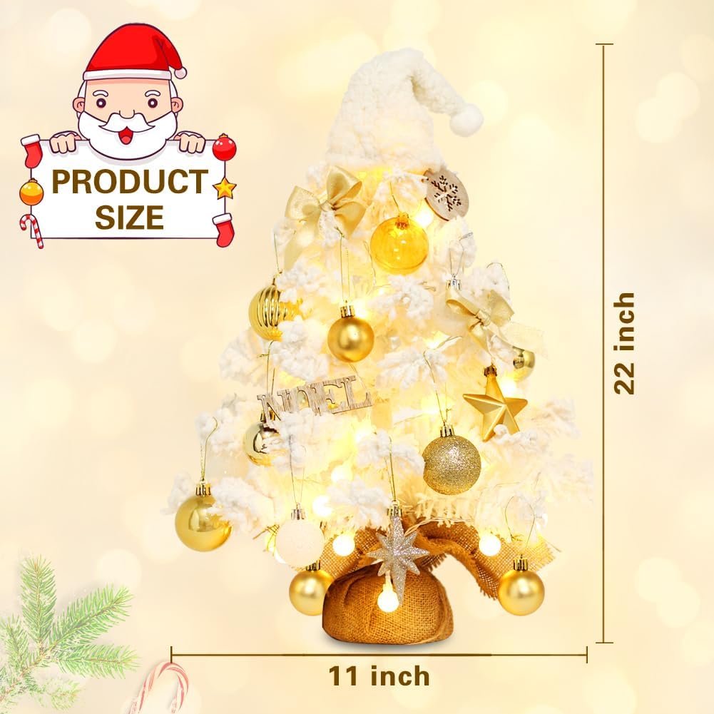 Mini Christmas Tree, Small White Christmas Tree with Lights and Music Pre-lit Artificial Christmas Tree Tabletop Christmas Decorations Indoor Outdoor DIY Christmas Decor for Home Party Wedding