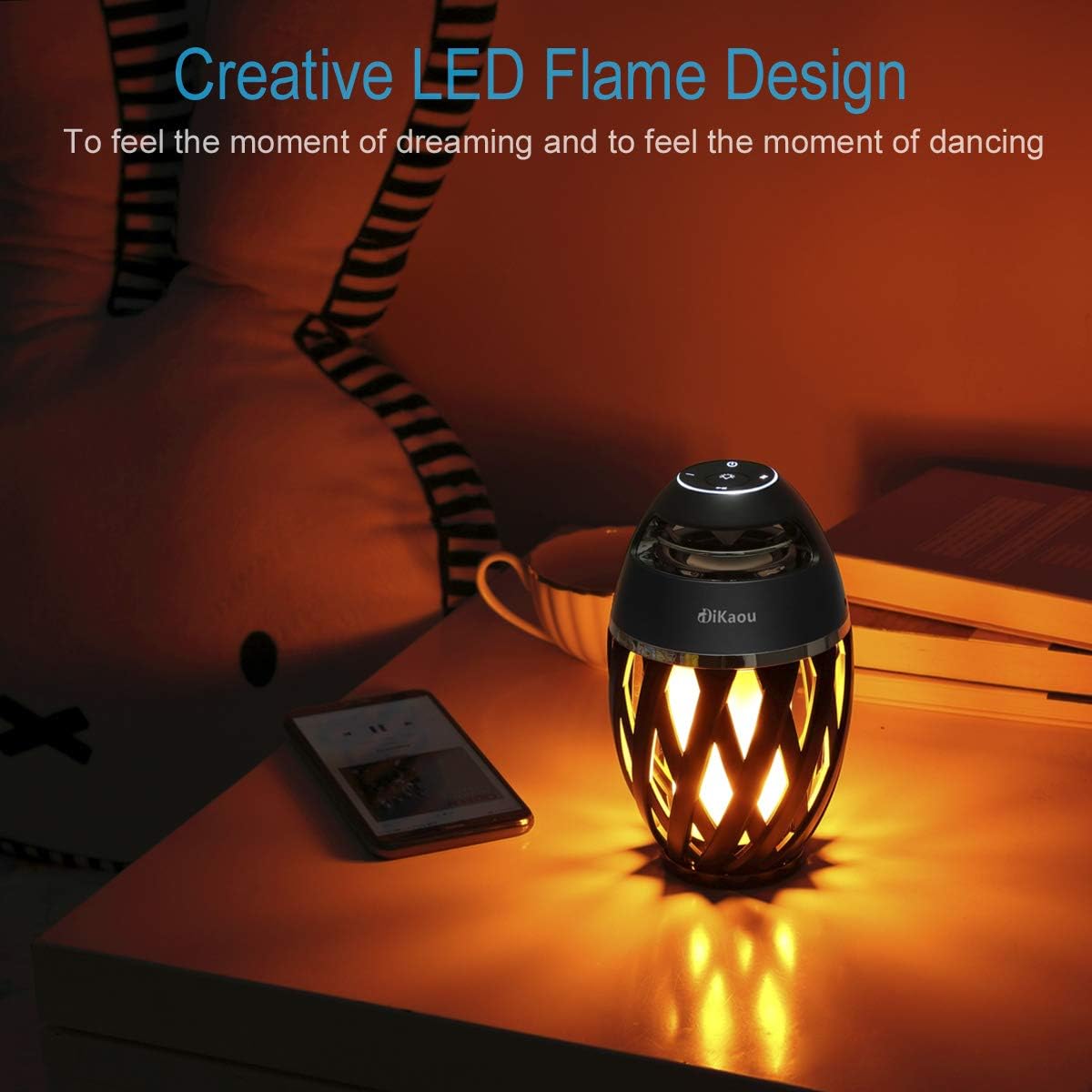 LED Flame Outdoor Table Lamp Torch Table Lamp with Blutooth Speaker, Rechargeable Ambience Lantern with Flickers Warm Light for Patio/Porch/Home Decor, Best Gift for Men Women Teens Kids