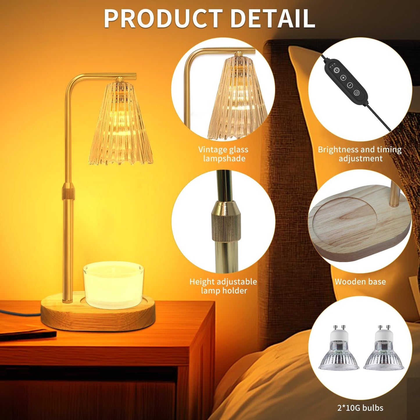 Candle Warmer Lamp with Timer,Electric Candle Lamp Warmer, House Warming Gifts New Home Bedroom Decor Dimmable Wax Melt Warmer for Scented Wax with 2 Bulbs, Jar Candles