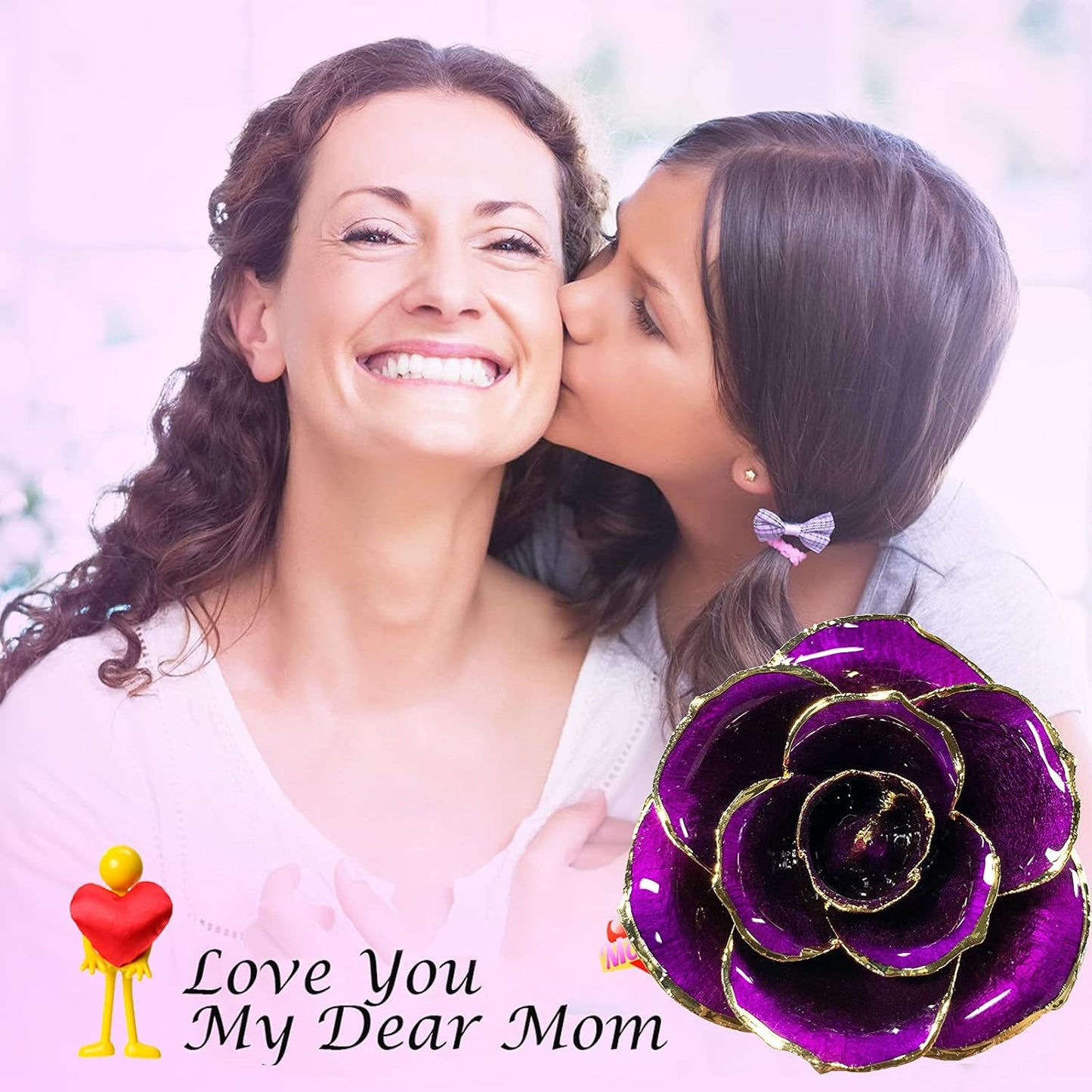 Sinvitron Gold Dipped Rose 24K Real Rose, Long Stem Gold Plated Rose with Stand, Valentines Day Gifts for Her,Gifts for Mom,24K Golden Rose for Anniversary and Mothers Day, Birthday (Purple)