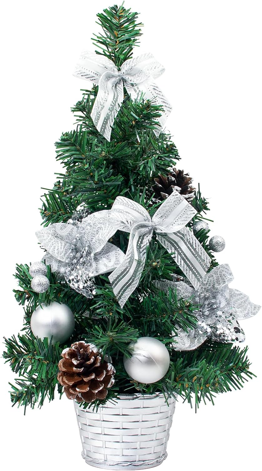 Tabletop Mini Christmas Tree, 15.74" Artificial Christmas Tree Miniature Pine Christmas Tree Perfect for Christmas Decorations, Home, Kitchen, Dining Table(Silver)