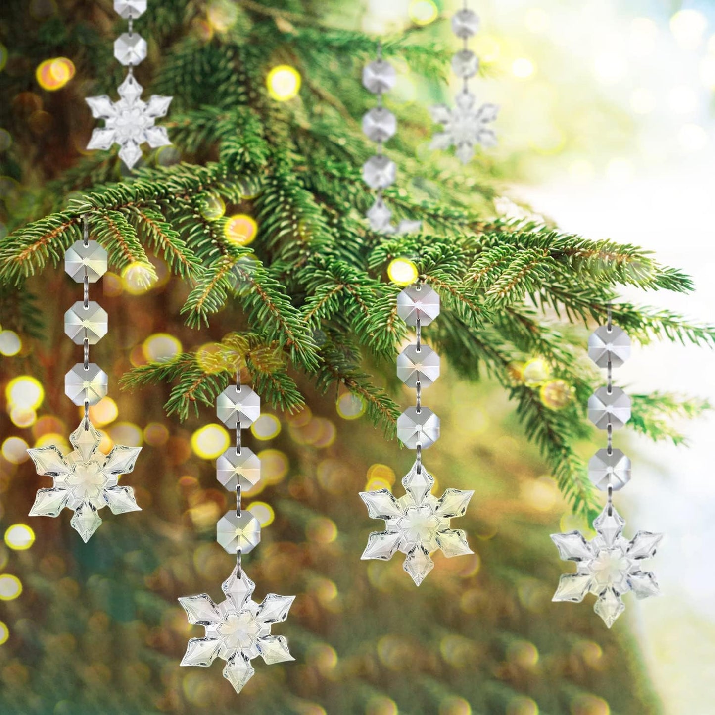 Jishi 30pk Snowflake Crystal Christmas Ornaments for Tree Decorations, Hanging Clear Acrylic Snowflake Ornaments for Christmas Tree Indoor Home Decor, Snow Flake Stars Winter Wonderland Party Supplies