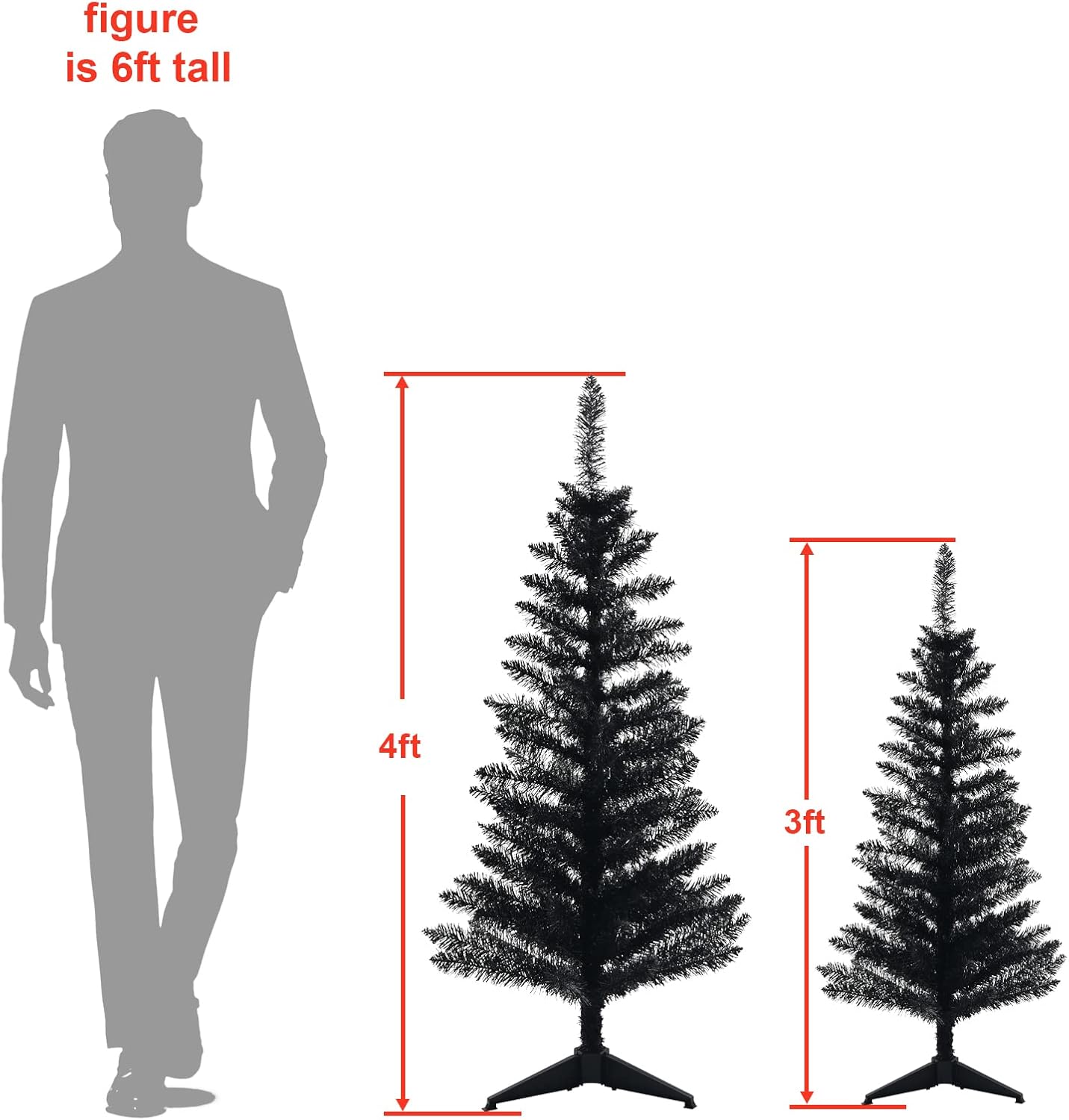 4FT Christmas Tree with Lights Pre-Lit, Halloween Black Christmas Tree, 50 Warm White Lights, Mini Tabletop Christmas Tree for Home, Shops and Holiday Decoration, Black Tinsel