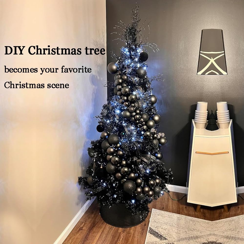 KTKDE 6ft Artificial Black Christmas Tree Outdoor Black Christmas Tree Halloween Tree Decorations with 1005 Tips Led String Lights Pencil Christmas Tree Indoor Holiday Office Party Decorations