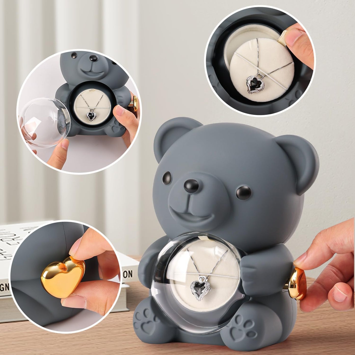 Cute Teddy Bear with Preserved Rose - A Real Rose Flower in Bear with Elegant Gift Box - Romantic Gift for Her in Valentine's Day, Mother's Day, Weddings, Anniversaries, and Bridal Showers (Grey)