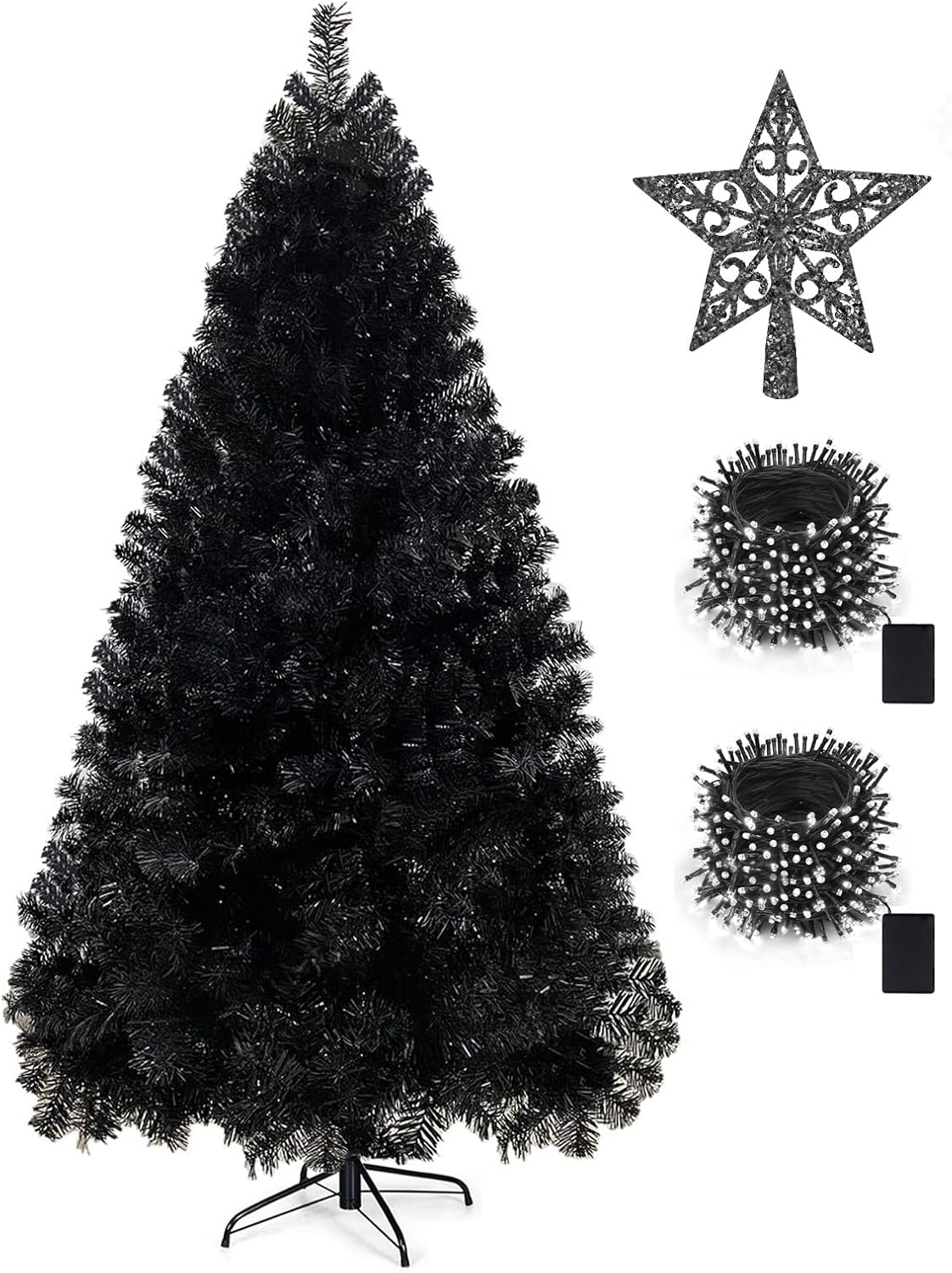 KTKDE 6ft Artificial Black Christmas Tree Outdoor Black Christmas Tree Halloween Tree Decorations with 1005 Tips Led String Lights Pencil Christmas Tree Indoor Holiday Office Party Decorations