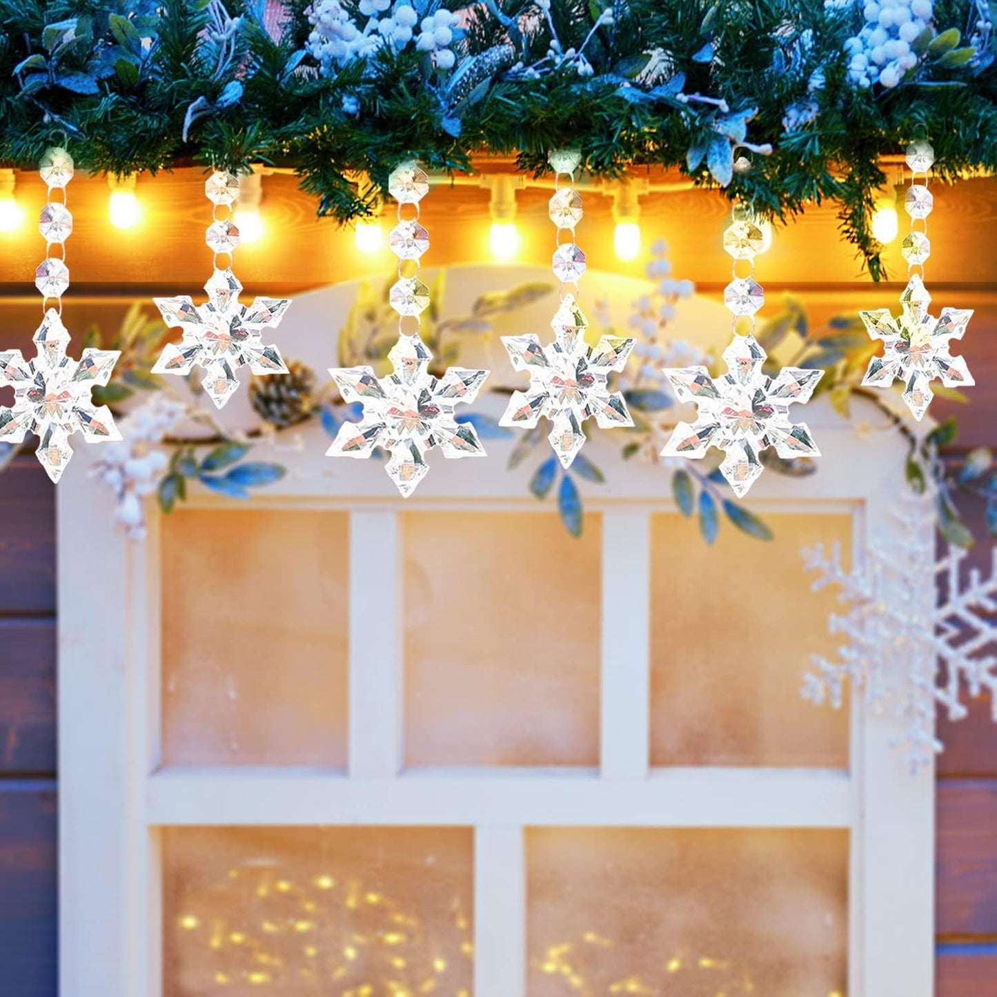 Jishi 30pk Snowflake Crystal Christmas Ornaments for Tree Decorations, Hanging Clear Acrylic Snowflake Ornaments for Christmas Tree Indoor Home Decor, Snow Flake Stars Winter Wonderland Party Supplies