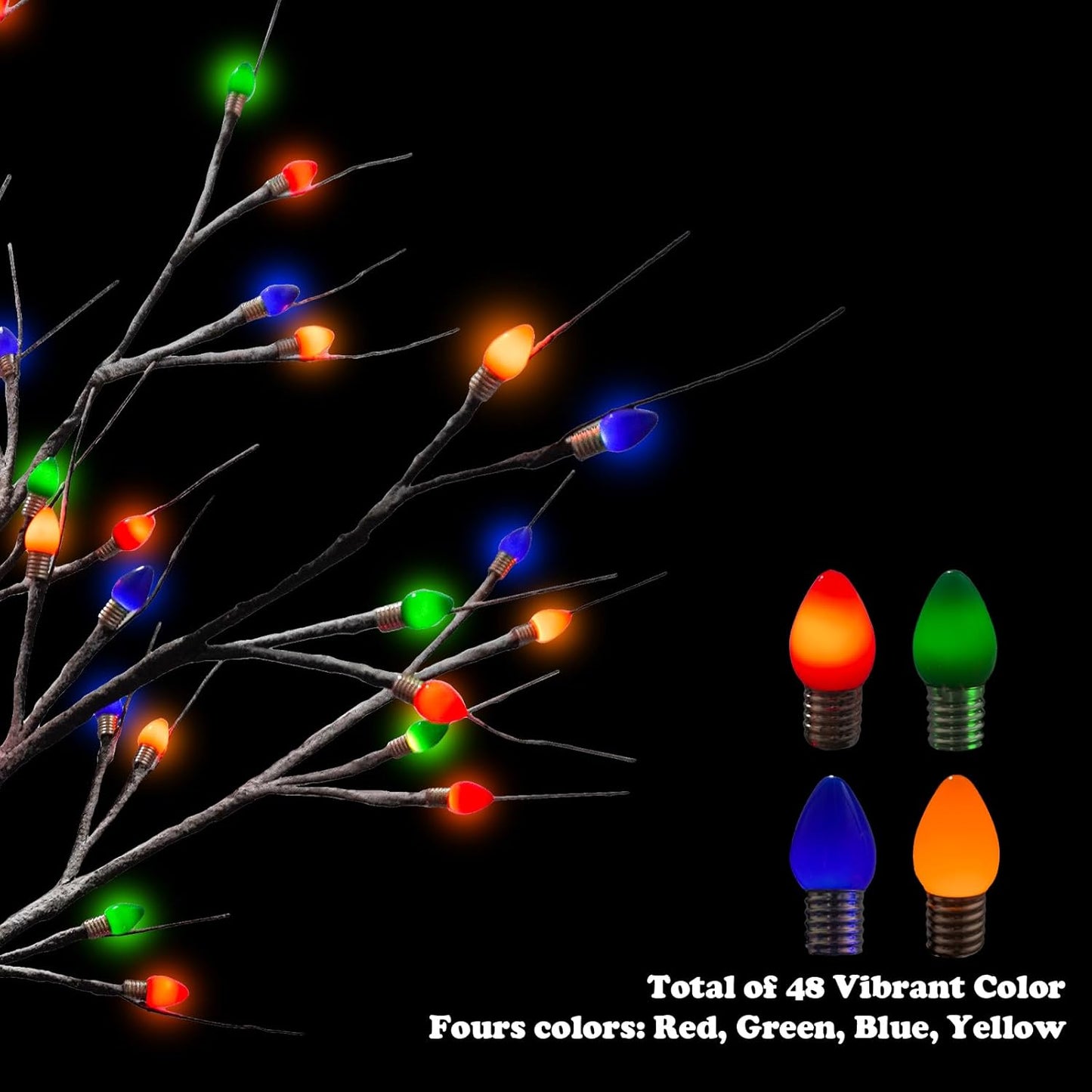 4FT Lighted Birch Tree, Black Christmas Tree with 48 LED Multicolor Lights Artificial Frosted Charlie Brown Christmas Birch Tree for Indoor Outdoor Home Party Christmas Decorations