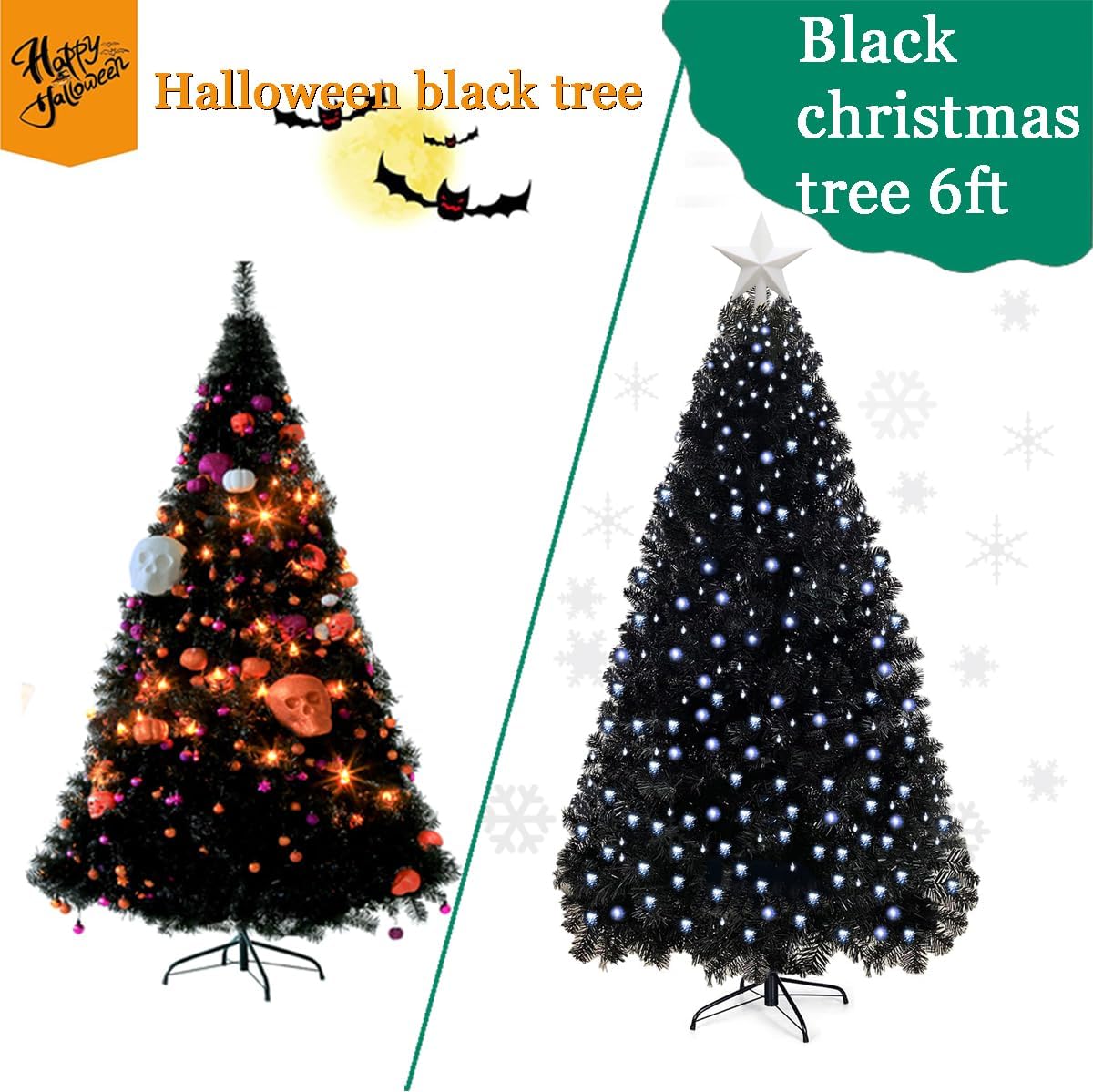 KTKDE 6ft Artificial Black Christmas Tree Outdoor Black Christmas Tree Halloween Tree Decorations with 1005 Tips Led String Lights Pencil Christmas Tree Indoor Holiday Office Party Decorations