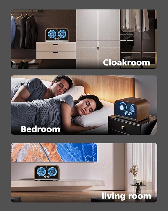 Watch Winder for Automatic Watches,Watch Winders Box for Rolex,Double Japanese Silent Motor, 4 Rotation Mode Setting, Blue Light, Plug-in or 2 * AA Batteries (not Included), Retro Style, Gift for Man