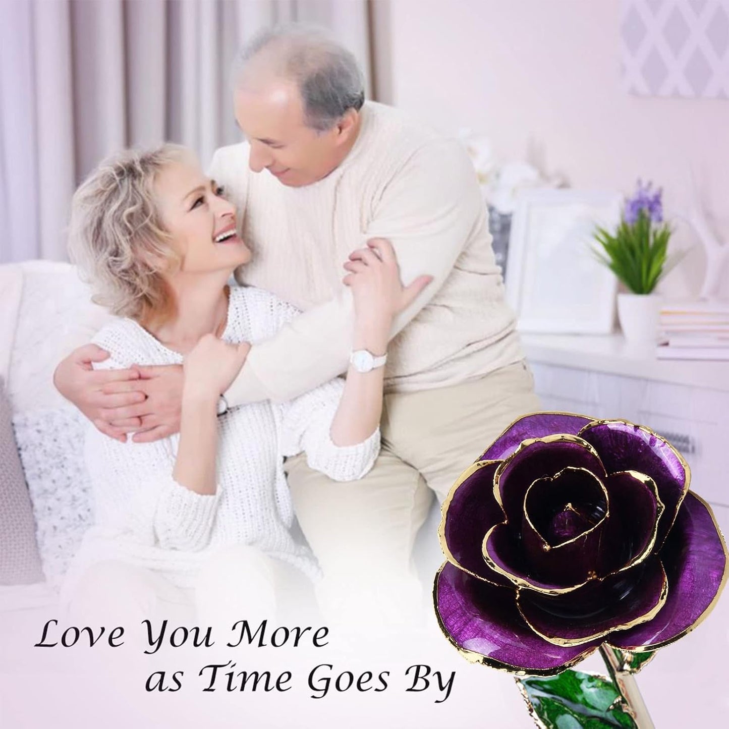 Sinvitron Gold Dipped Rose 24K Real Rose, Long Stem Gold Plated Rose with Stand, Valentines Day Gifts for Her,Gifts for Mom,24K Golden Rose for Anniversary and Mothers Day, Birthday (Purple)