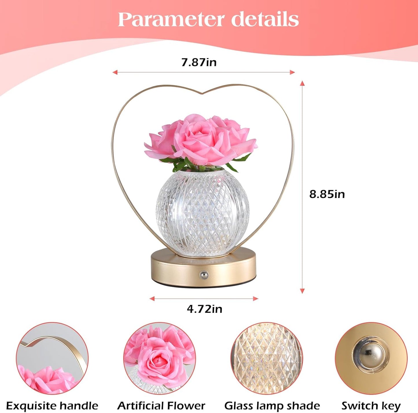 Birthday Gifts for Women,Roses Flower Rechargeable Cordless LED Touch Table Lamp,3-Colour Infinitely Dimming Small Night Light,Valentine Day,Mothers Day,Xmas Gifts for Mom Girlfriend Wife Grandma