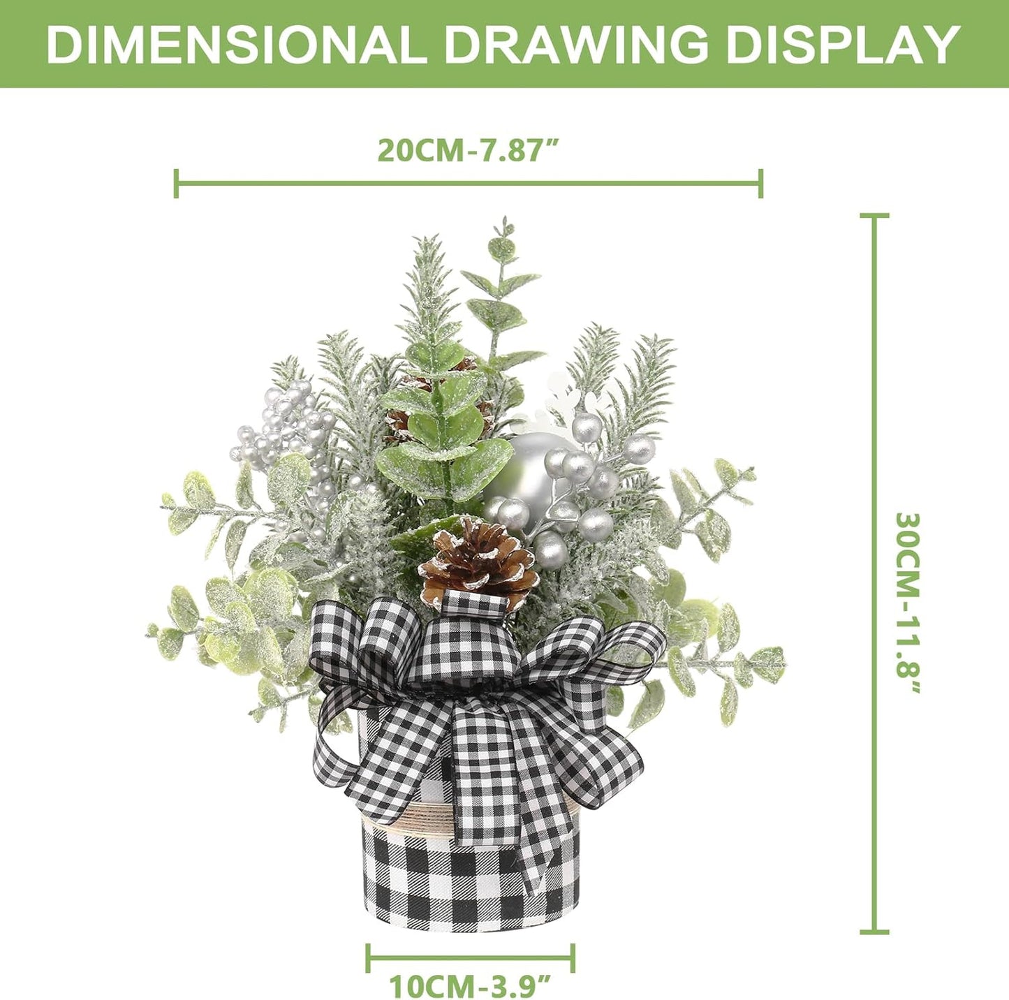 Small Buffalo Check Plaid Christmas Tree, Artificial Mini Tabletop Christmas Tree Decorations, for Home Hliday Party Xmas Decor - Black/White.