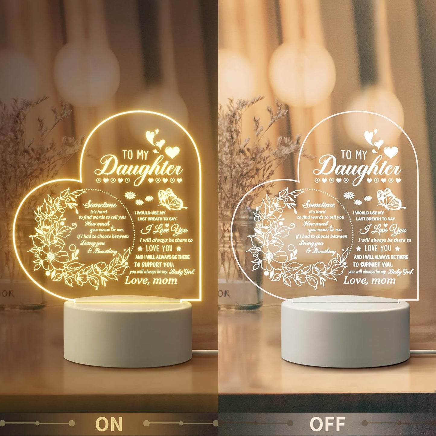 Christmas Gifts for Daughter, Daughter Gifts from Mom, to My Daughter Acrylic Night Lamp, Ideal Christmas Mother's Day Graduation Wedding Valentines Gifts for Daughter from Mothers