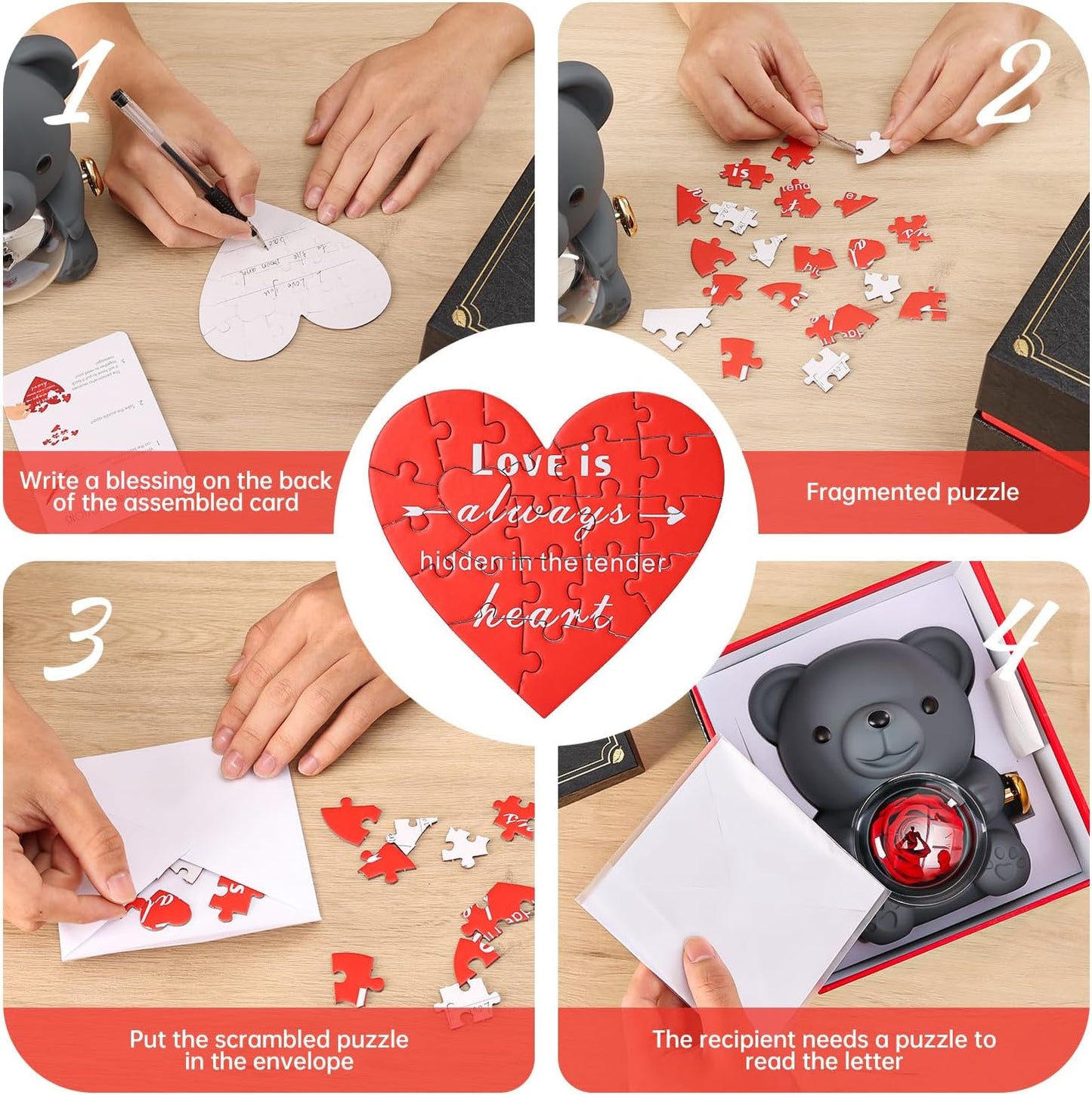 Cute Teddy Bear with Preserved Rose - A Real Rose Flower in Bear with Elegant Gift Box - Romantic Gift for Her in Valentine's Day, Mother's Day, Weddings, Anniversaries, and Bridal Showers (Grey)