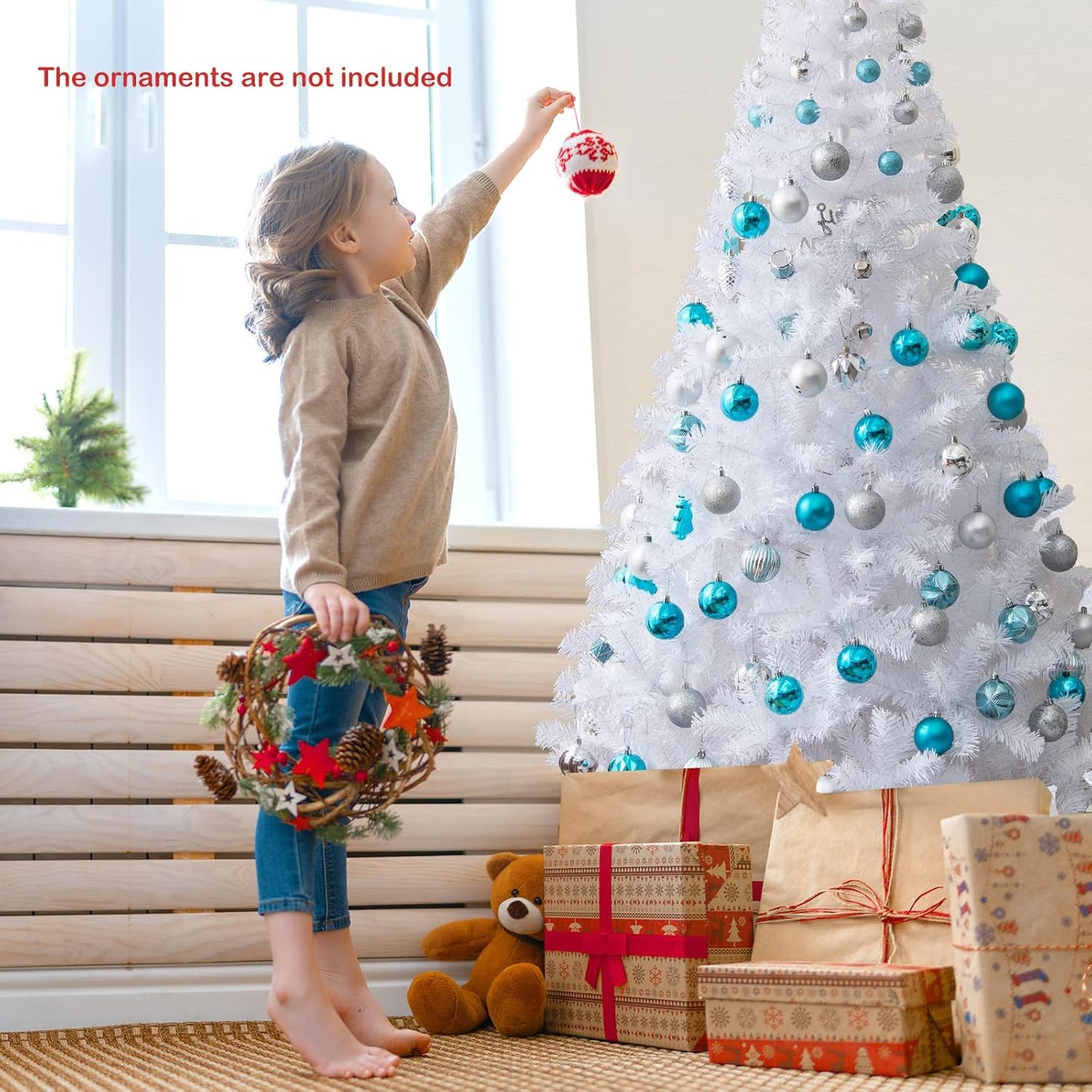 COSTWAY 6Ft-Artificial-PVC-Christmas-Tree-W-Stand-Holiday-Season-Indoor-Outdoor-White