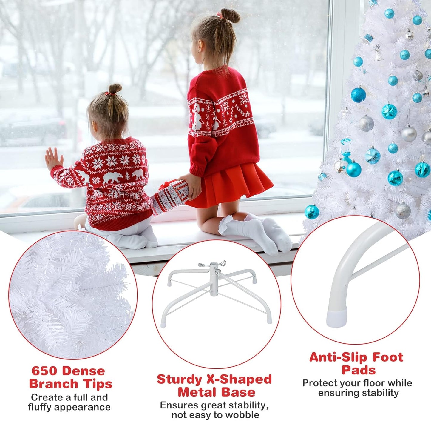 COSTWAY 6Ft-Artificial-PVC-Christmas-Tree-W-Stand-Holiday-Season-Indoor-Outdoor-White