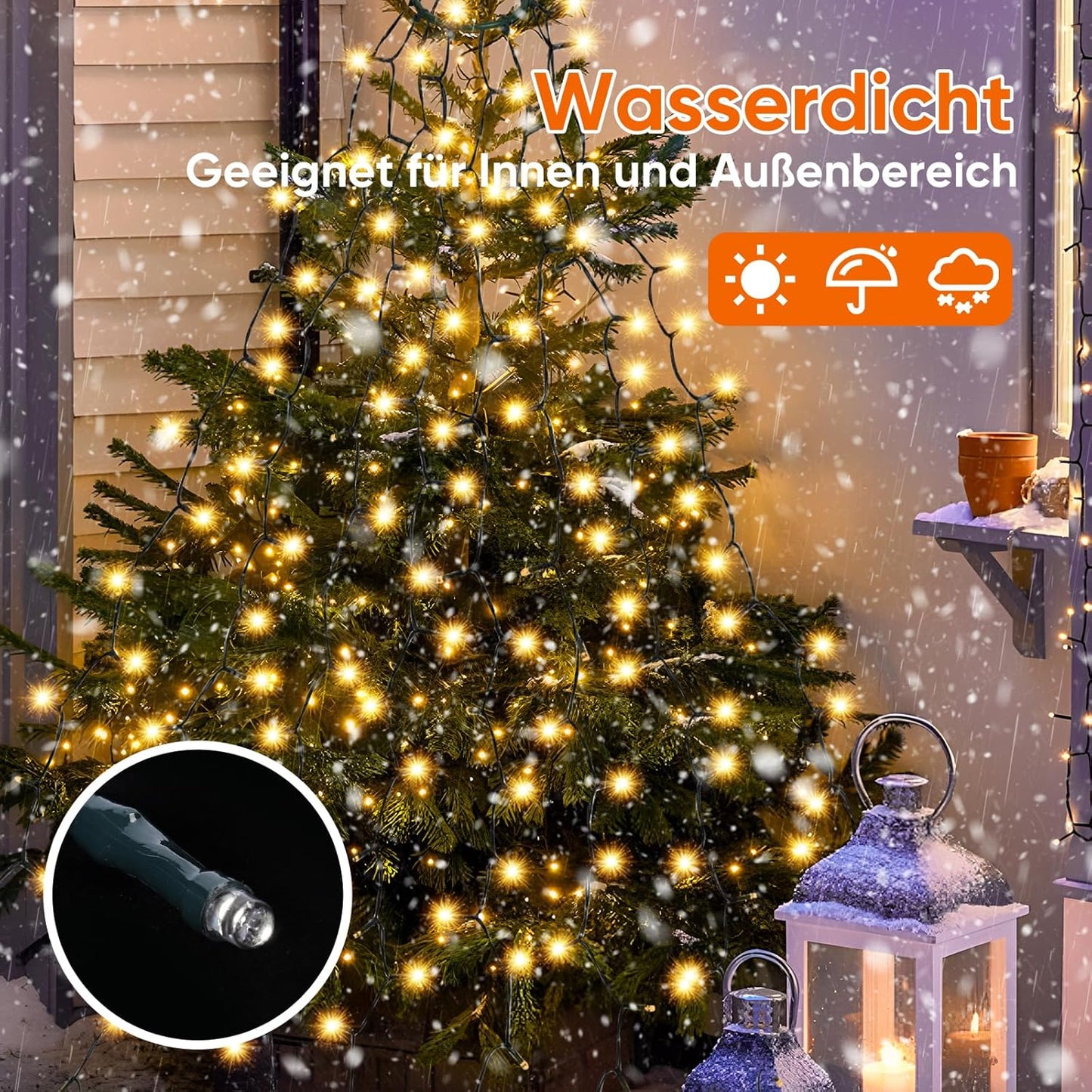 SALCAR 2 m Christmas tree lights with ring and 8 garlands, 280 LED lights, fairy lights for 150 cm, 180 cm, 210 cm, 240 cm, warm white