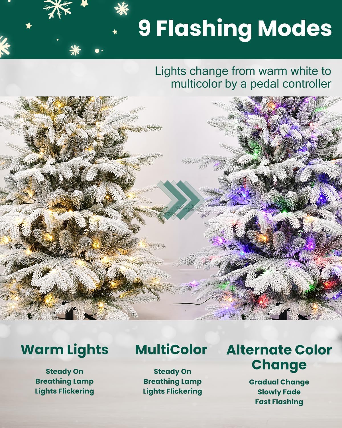 Artificial Christmas Tree with Lights - Leheyhey 6ft Flocked Christmas Tree Prelit - Halloween Christmas Tree for Home Office Store, Holiday Decoration - 1582 PE & PVC Mixed Branch Tips