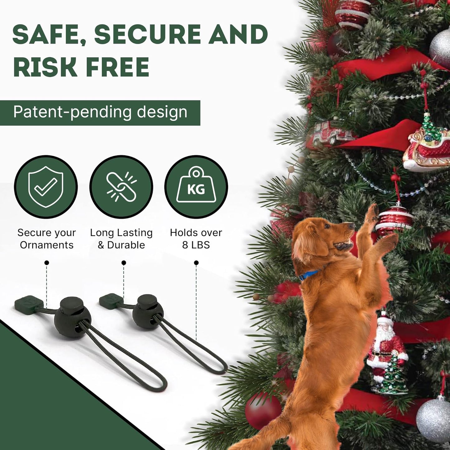 ORNAMENT ANCHOR Ornament Hooks for Hanging Christmas Decorations - No-Slip Hanging Hooks for Xmas - Heavy Duty Christmas Tree Ornaments Hanger Hooks for Small & Large Ornaments (Green, 24 Count)