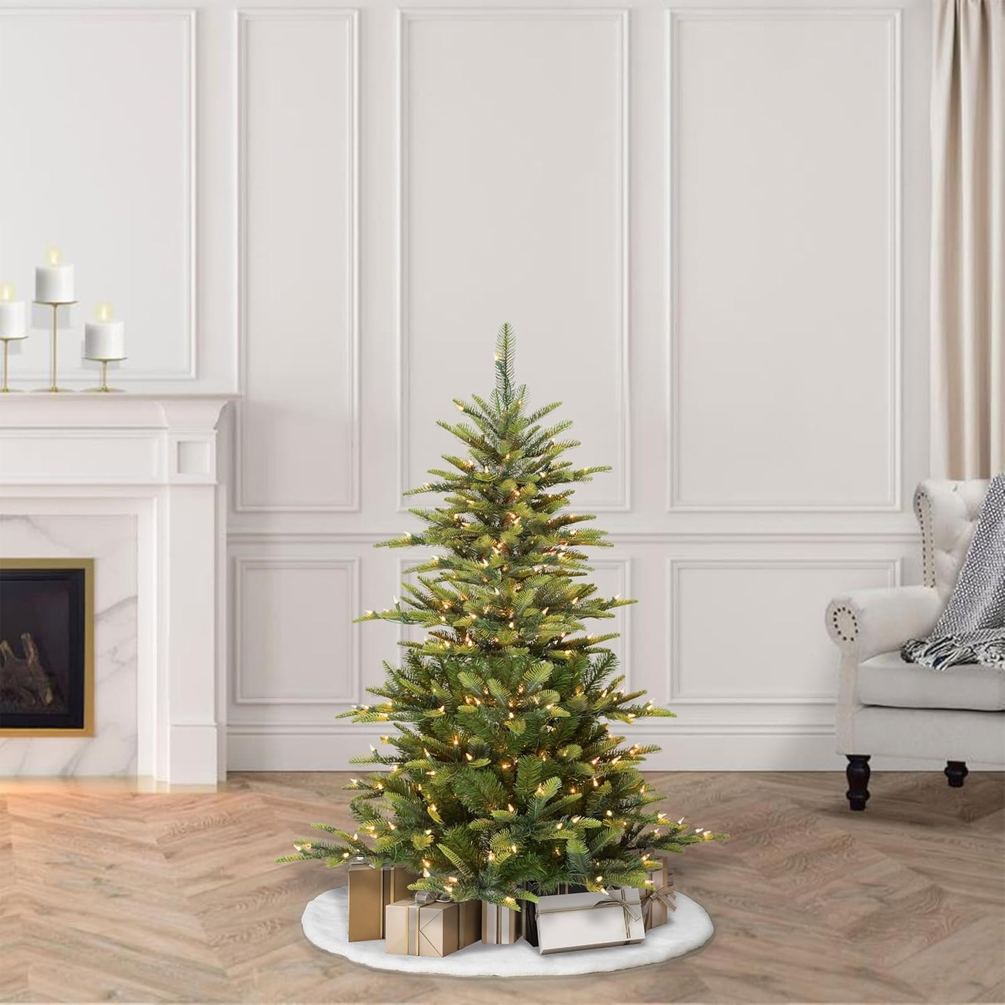 Puleo International 4.5 Foot Pre-Lit Aspen Fir Artificial Christmas Tree with 250 UL Listed Clear Lights, Green