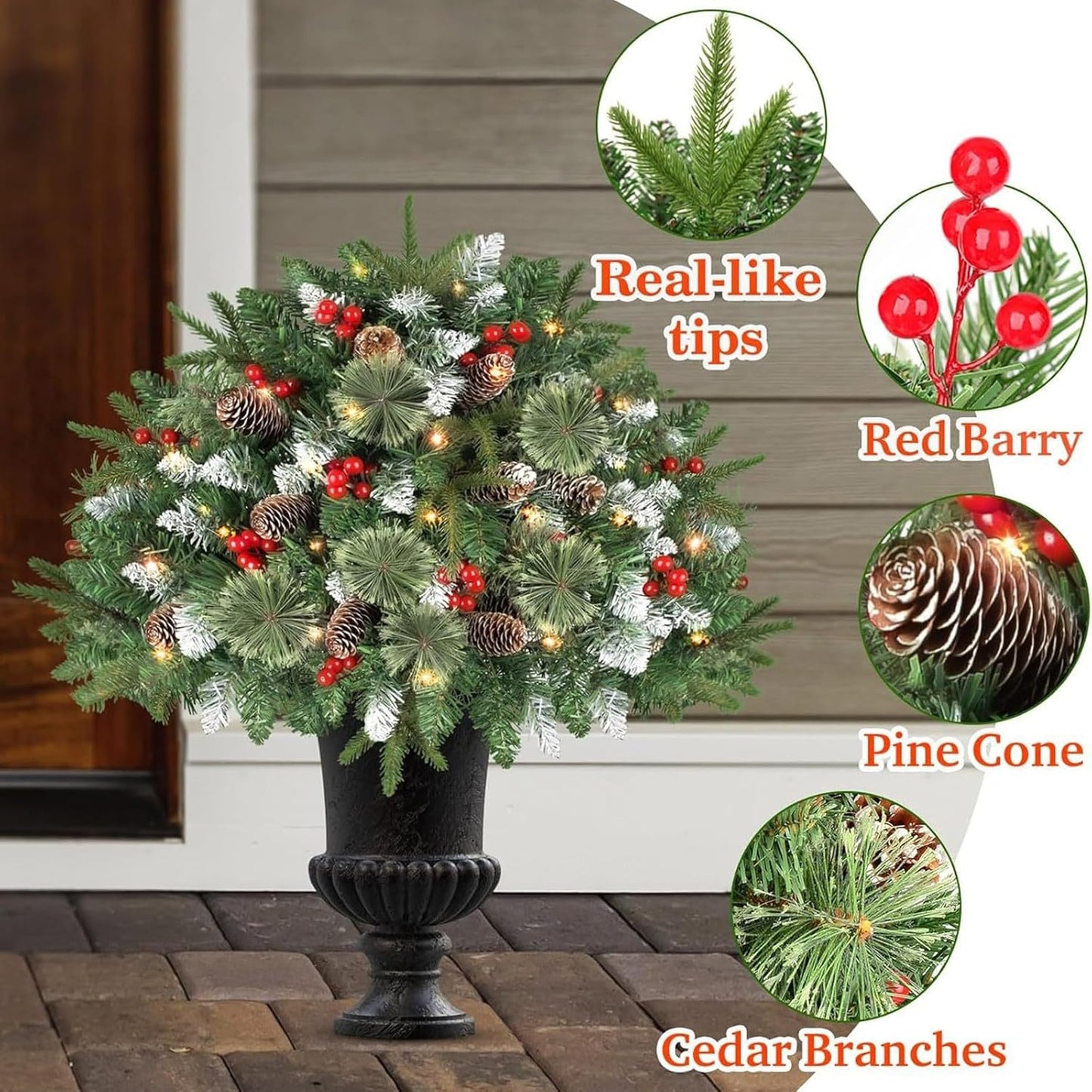 Prelit Artificial Christmas Tree,One Piece Lighted Urn Filler 2024 Christmas Decor Tripod Stake and Colored LED Changing Lights for Porch, Yard, Garden, Flower Beds