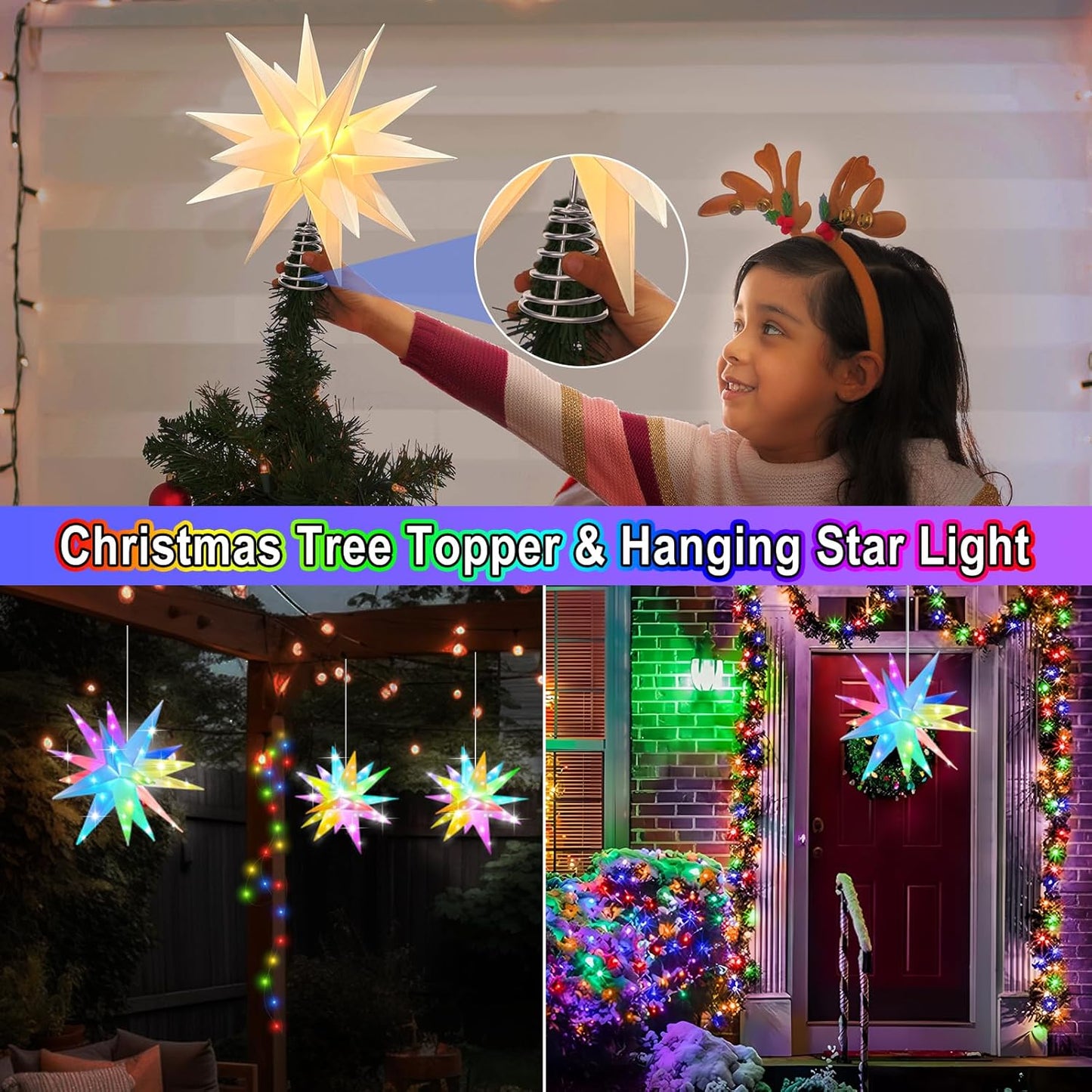 Christmas Star Tree Topper, 13Inch Smart Lighted Treetop Christmas Tree Decorations, Bluetooth App Control Music Sync Color Changing LED Christmas Light with Remote, Indoor and Outdoor