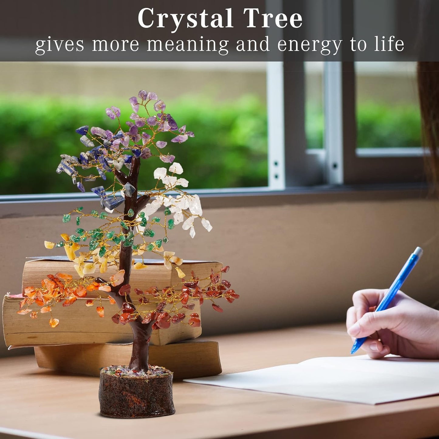 Crystal Tree of Life 7 Chakra Healing Crystal Trees for Home Decor, Office Desk Decor, Living Room Decor, Handmade Bonsai Trees for Positive Energy, Money, Good Luck Birthday Gifts for Women, Mom