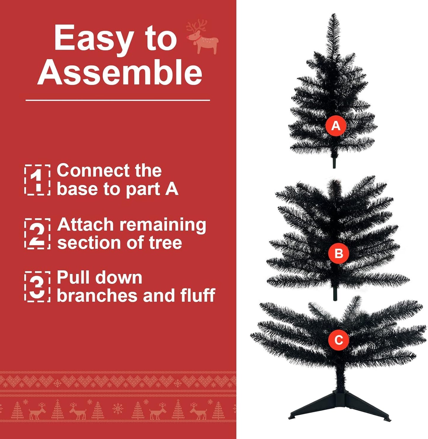 4FT Christmas Tree with Lights Pre-Lit, Halloween Black Christmas Tree, 50 Warm White Lights, Mini Tabletop Christmas Tree for Home, Shops and Holiday Decoration, Black Tinsel