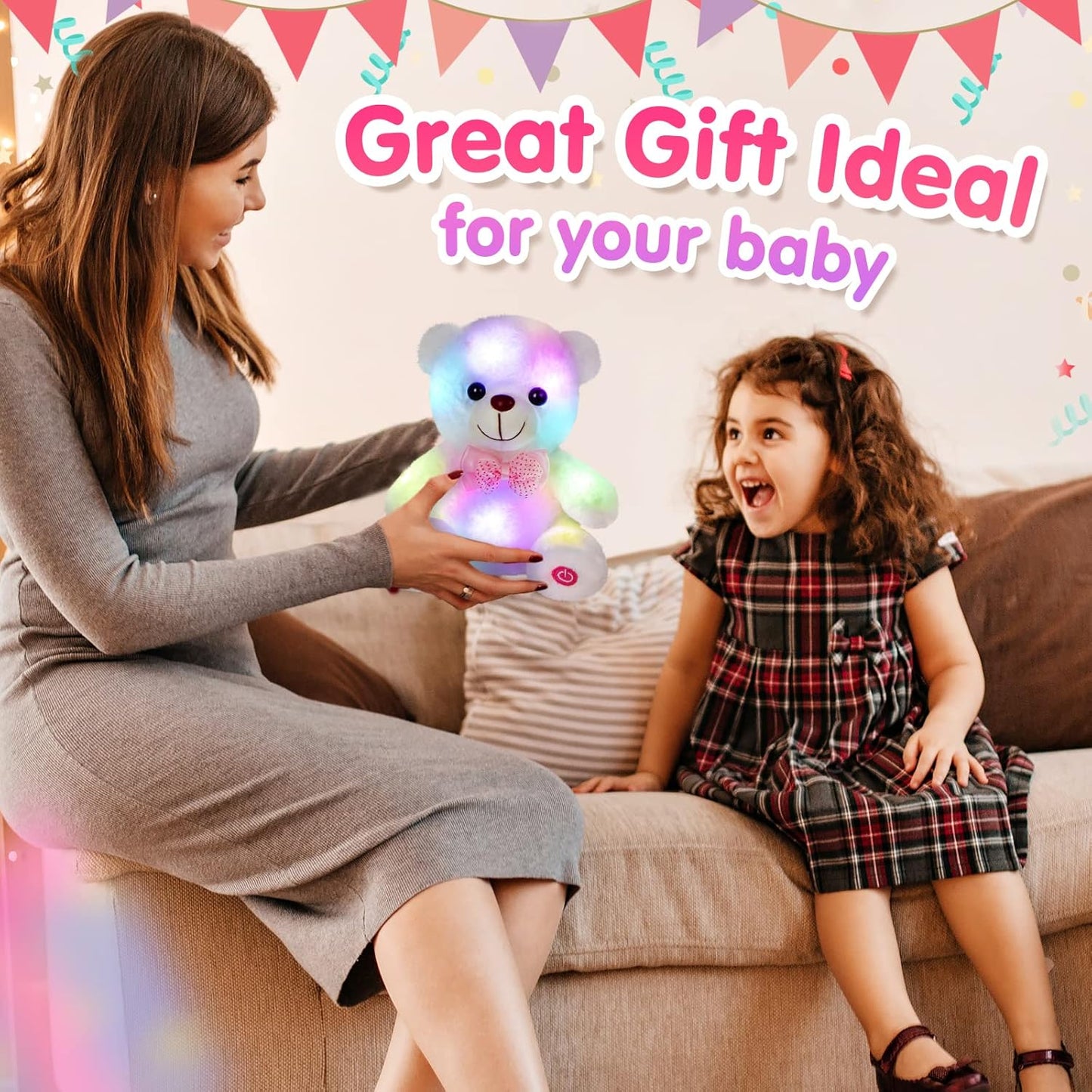 BSTAOFY Light up Mother's Day White Teddy Bear LED Stuffed Animal Soft Nightlight Glow Bear Plush Toy Gifts for Kids Mom Girls Valentine's Day Birthday Christmas, 8"