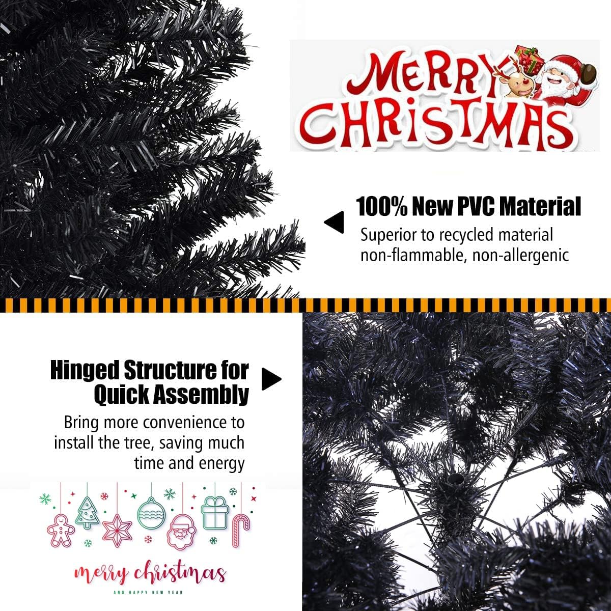 KTKDE 6ft Artificial Black Christmas Tree Outdoor Black Christmas Tree Halloween Tree Decorations with 1005 Tips Led String Lights Pencil Christmas Tree Indoor Holiday Office Party Decorations