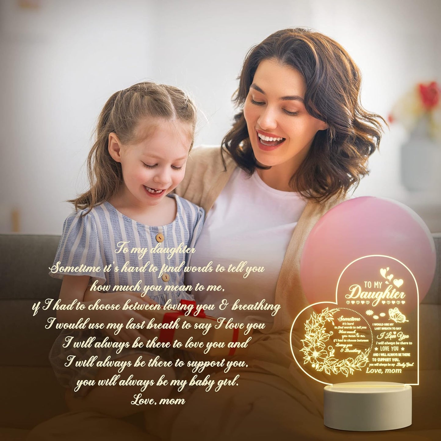 Christmas Gifts for Daughter, Daughter Gifts from Mom, to My Daughter Acrylic Night Lamp, Ideal Christmas Mother's Day Graduation Wedding Valentines Gifts for Daughter from Mothers