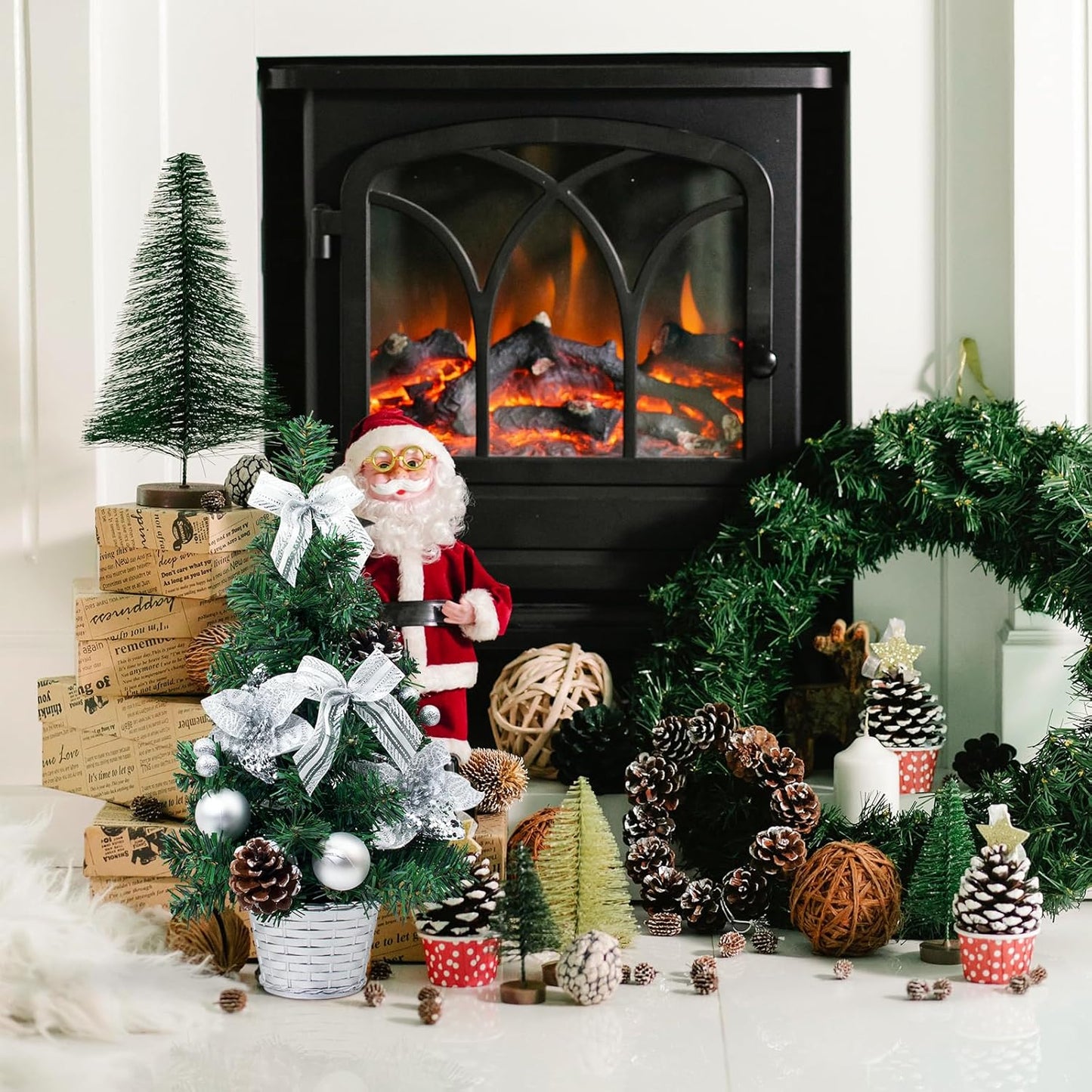 Tabletop Mini Christmas Tree, 15.74" Artificial Christmas Tree Miniature Pine Christmas Tree Perfect for Christmas Decorations, Home, Kitchen, Dining Table(Silver)
