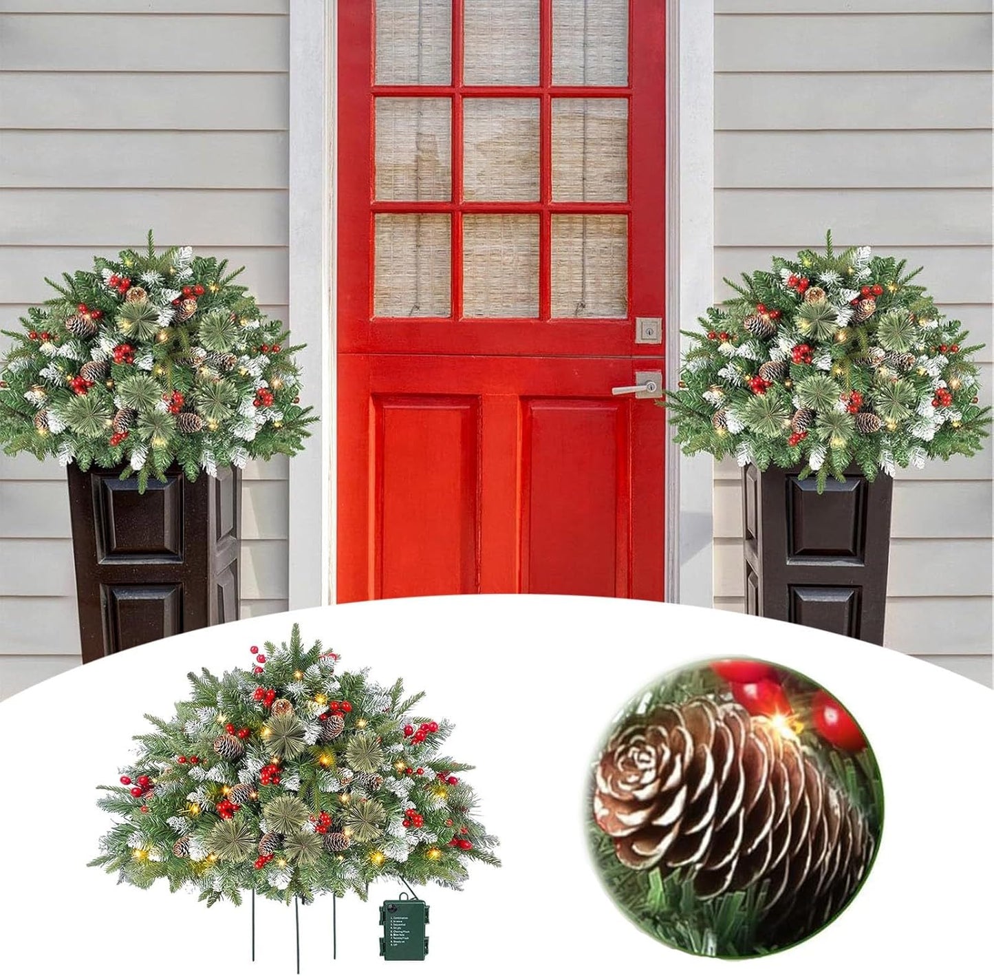Prelit Artificial Christmas Tree,One Piece Lighted Urn Filler 2024 Christmas Decor Tripod Stake and Colored LED Changing Lights for Porch, Yard, Garden, Flower Beds