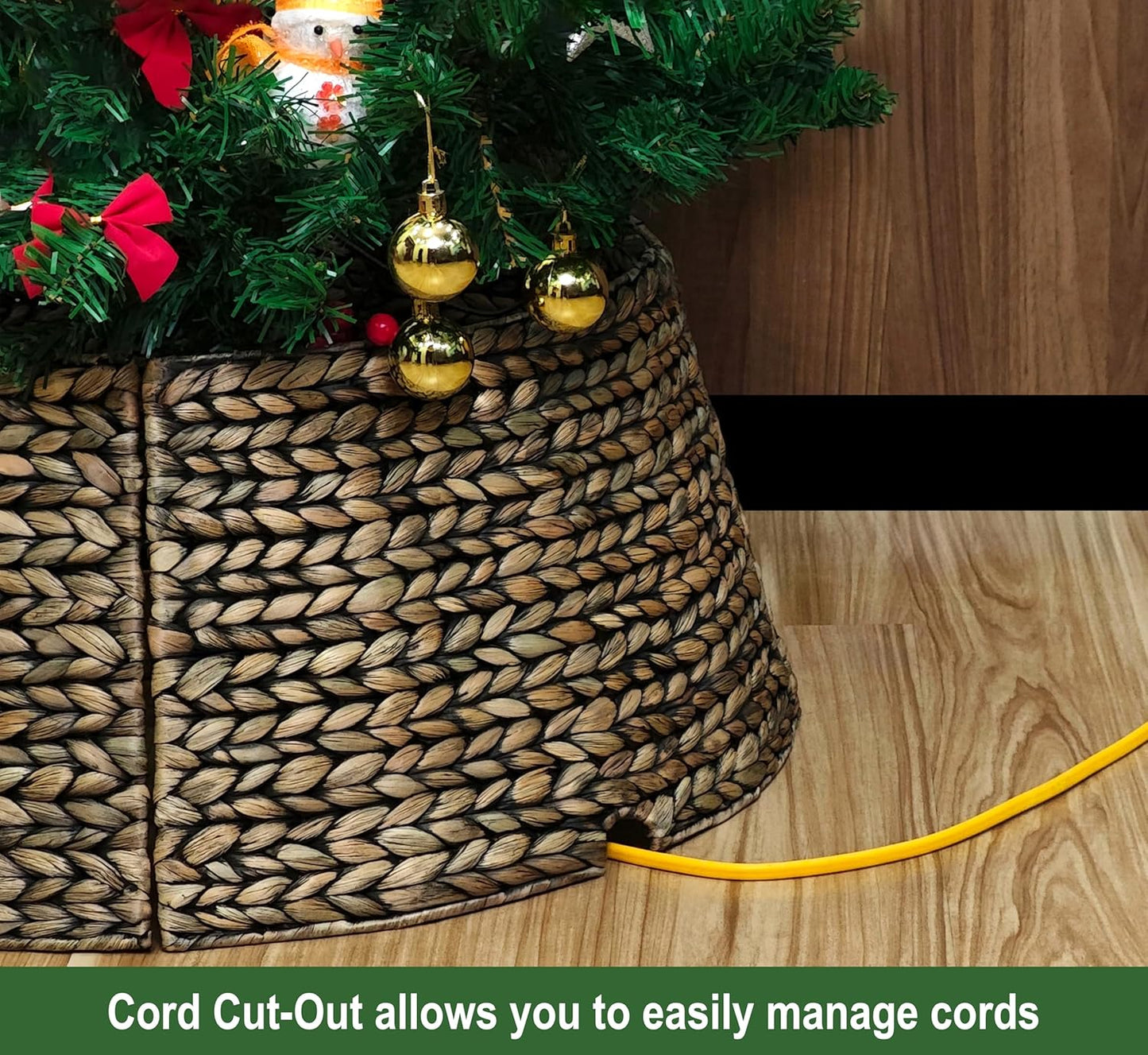 CENBOSS Christmas Tree Collar, Rattan Xmas Tree Collar for Artificial Trees, Woven Wicker Christmas Tree Skirt, Tree Stand Base Cover, Tree Basket Base Box, Christmas Tree Ring (Black Wash, 24 inch)