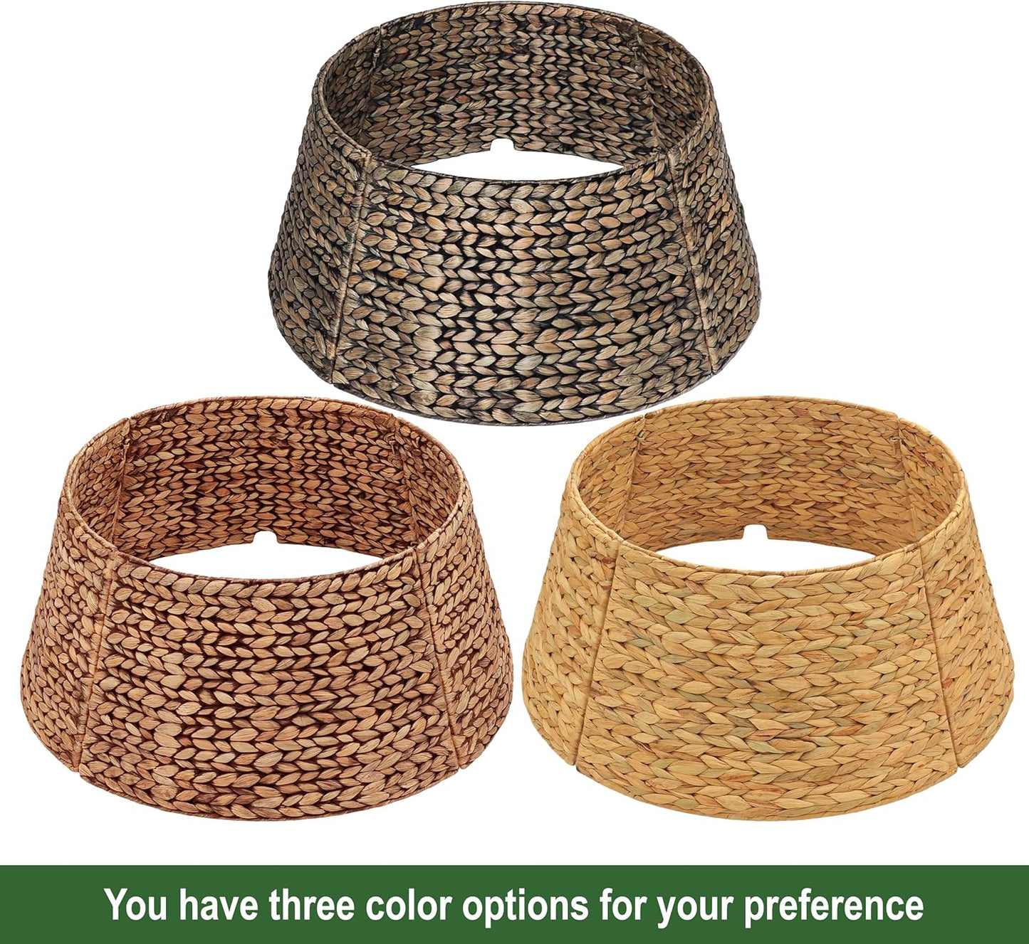 CENBOSS Christmas Tree Collar, Rattan Xmas Tree Collar for Artificial Trees, Woven Wicker Christmas Tree Skirt, Tree Stand Base Cover, Tree Basket Base Box, Christmas Tree Ring (Black Wash, 24 inch)