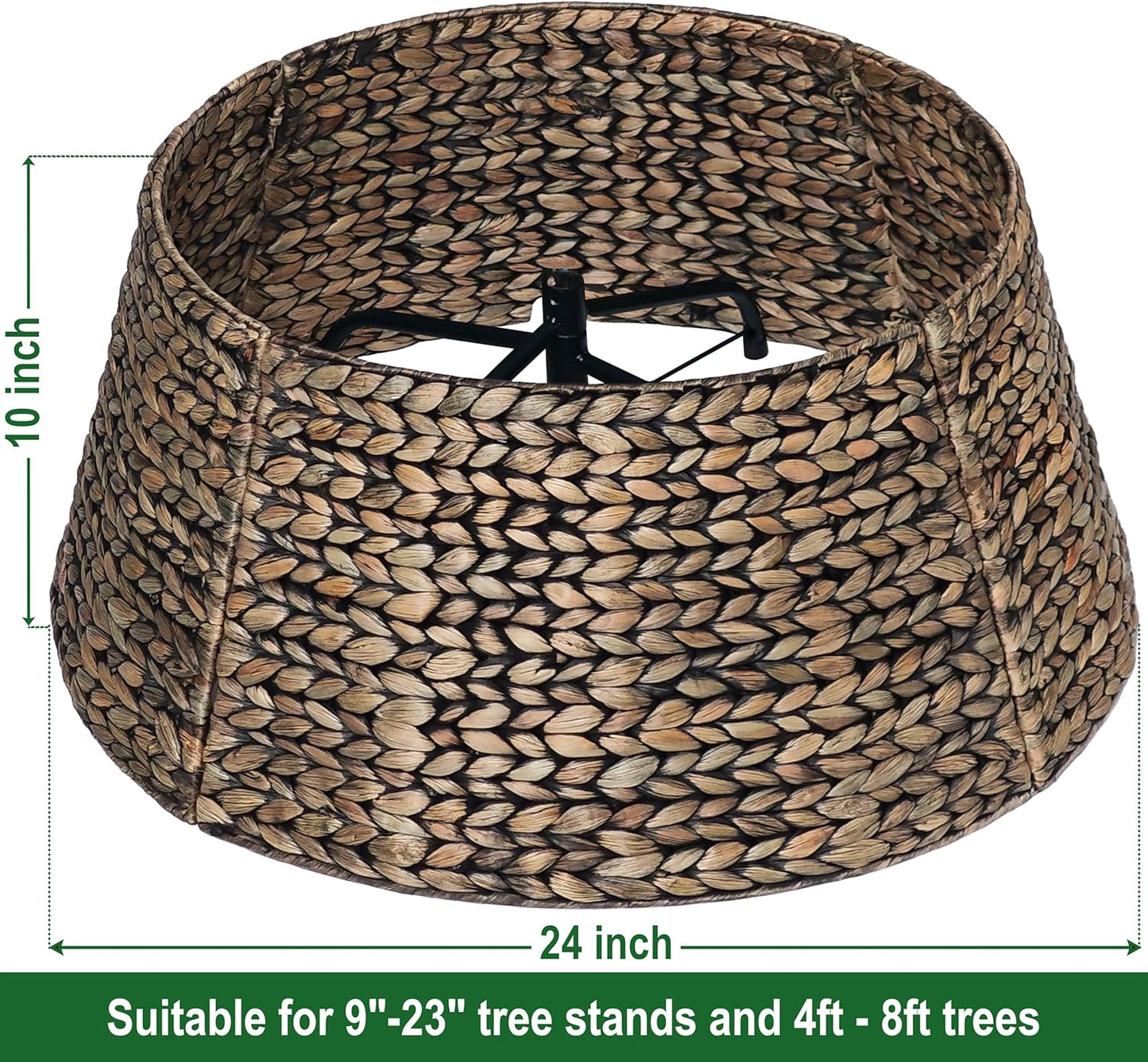 CENBOSS Christmas Tree Collar, Rattan Xmas Tree Collar for Artificial Trees, Woven Wicker Christmas Tree Skirt, Tree Stand Base Cover, Tree Basket Base Box, Christmas Tree Ring (Black Wash, 24 inch)