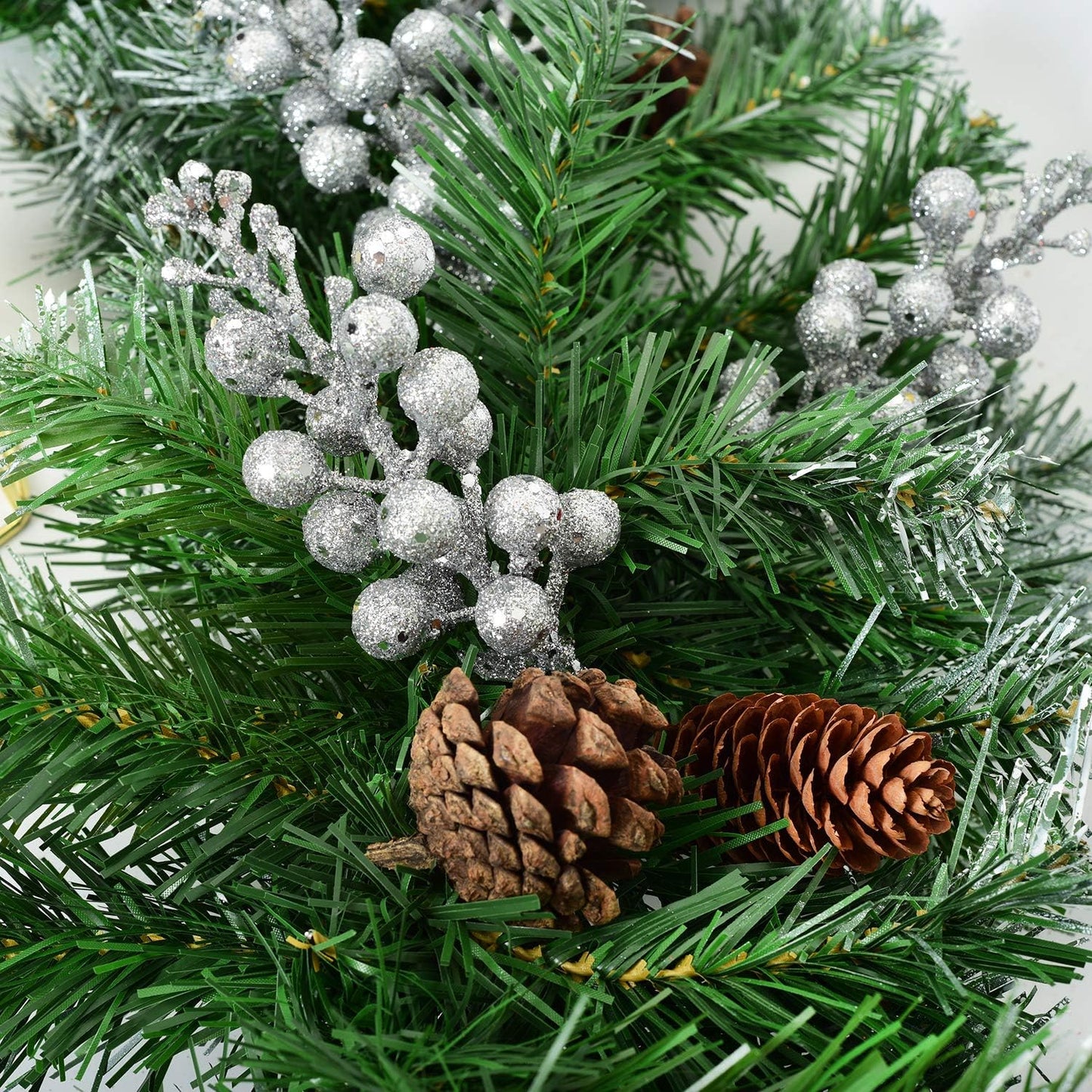 Artiflr 14 Pack Christmas Glitter Berries Stems Clearance, 7.8 Inch Artificial Christmas Picks for Christmas Tree Ornaments, DIY Xmas Wreath, Crafts, Holiday and Home Decor, Silver