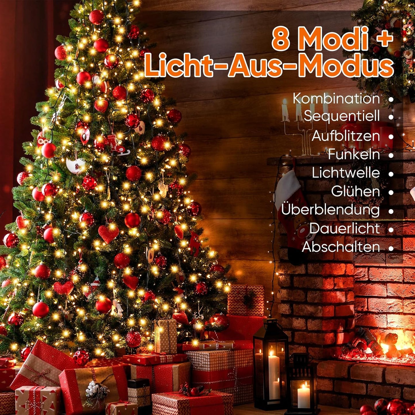 SALCAR 2 m Christmas tree lights with ring and 8 garlands, 280 LED lights, fairy lights for 150 cm, 180 cm, 210 cm, 240 cm, warm white