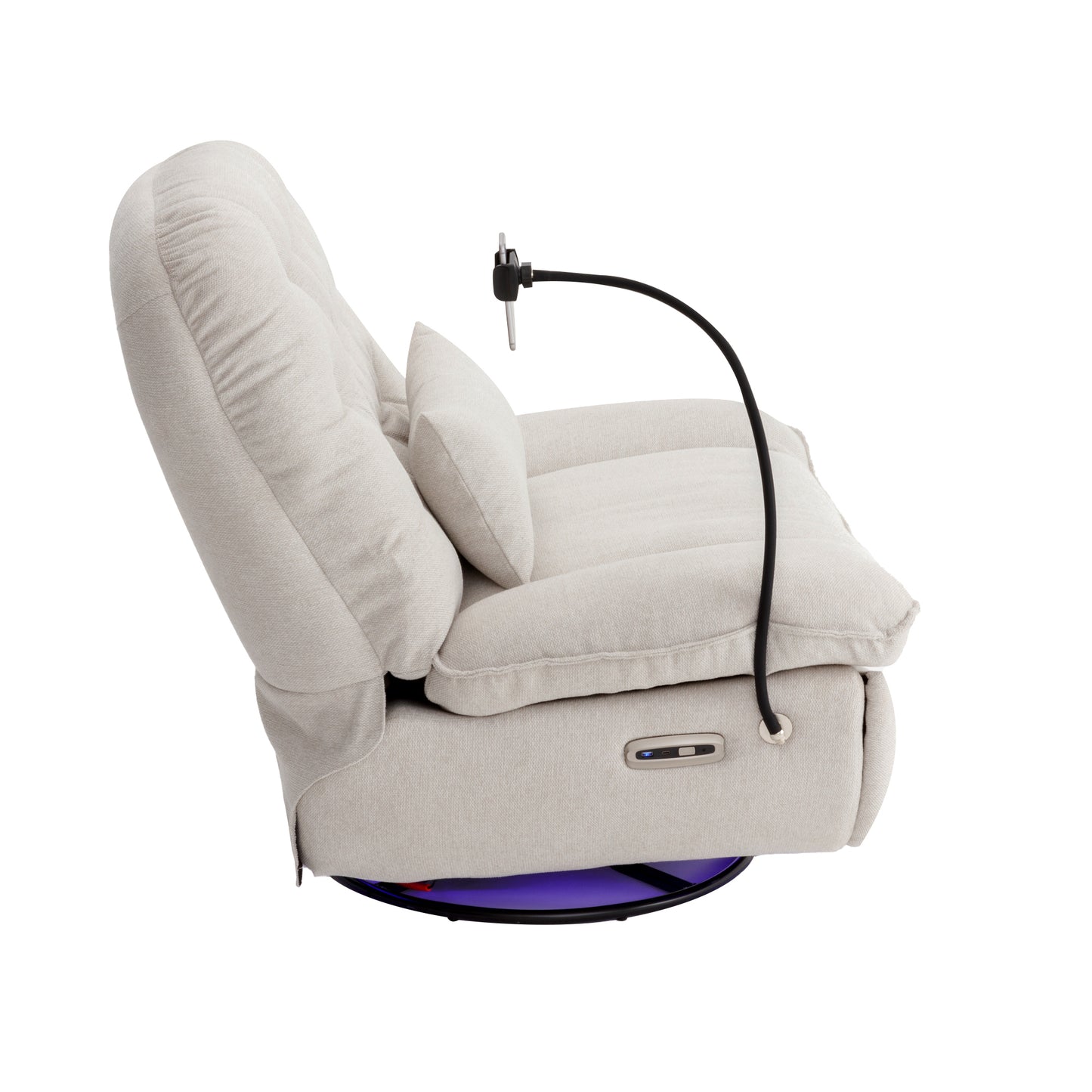 270 Degree Swivel Power Recliner with Voice Control, Bluetooth Music Player,USB Ports, Atmosphere Lamp, Hidden Arm Storage and Mobile Phone Holder for Living Room, Bedroom, Apartment, Beige