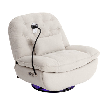 270 Degree Swivel Power Recliner with Voice Control, Bluetooth Music Player,USB Ports, Atmosphere Lamp, Hidden Arm Storage and Mobile Phone Holder for Living Room, Bedroom, Apartment, Beige