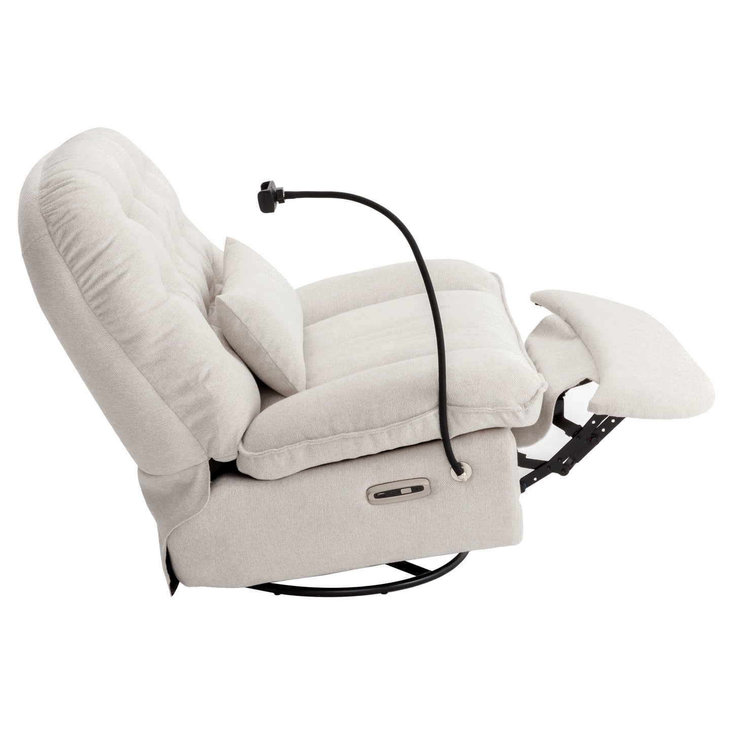 270 Degree Swivel Power Recliner with Voice Control, Bluetooth Music Player,USB Ports, Atmosphere Lamp, Hidden Arm Storage and Mobile Phone Holder for Living Room, Bedroom, Apartment, Beige