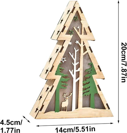 Zewuai Christmas Wooden Warm Light Table Decor, Tree-Shaped Ornaments, Lightweight Xmas Souvenirs