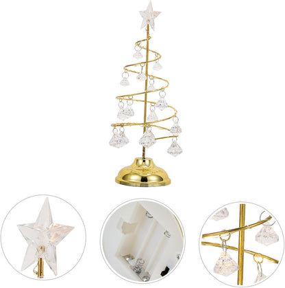 Garneck Glowing Christmas Tree LED Mini Sisal Trees Artificial Christmas Tree Model Miniature Christmas Tree Prelit Christmas Tree Christmas Decorations Fake Christmas Tree Golden Iron