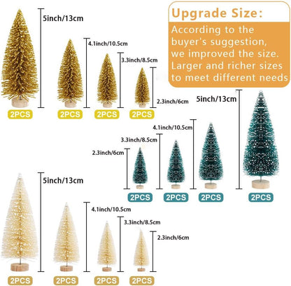 AerWo 24Pcs Mini Christmas Trees Bottle Brush Trees with Wood Base, Christmas Village Trees for Tabletop Christmas Decor Holiday Winter Decorations