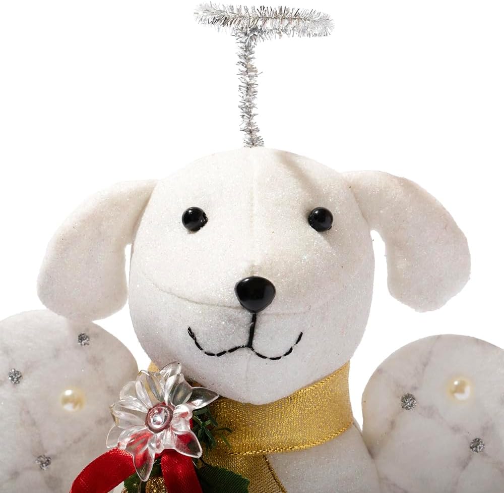 iHeartDogs Christmas Tree Topper Decoration - The Original Dog ‘Christmas Miracle’ Angel Dog Tree Topper LED Lighted Poinsettia Garland & Wings Decor Ornament, Holiday Decoration